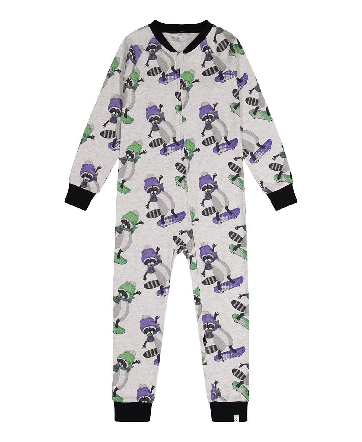 Deux par Deux Boys' Raccoon Organic Cotton Front Zipper One Piece Pajama - Little Kid, Big Kid