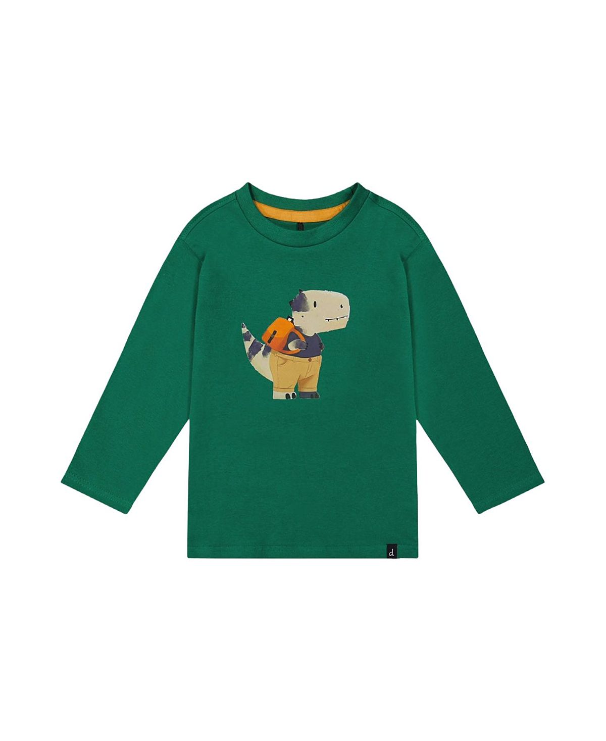 Deux par Deux Organic Cotton Dino Applique Crew Neck Long Sleeve T-Shirt - Little Kid