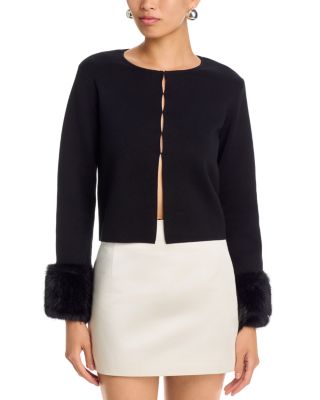 Faux Fur Trim Knit Cardigan - Exclusive