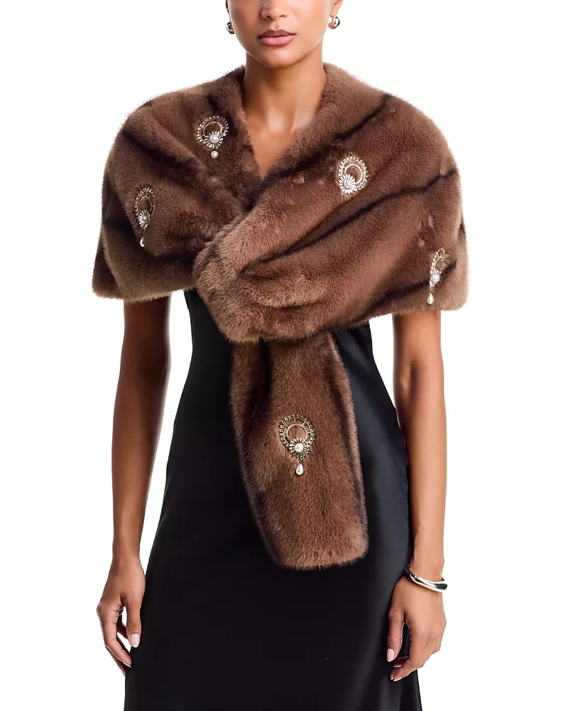 Cinq a Sept Pearl Drop Gianella Faux Fur Stole