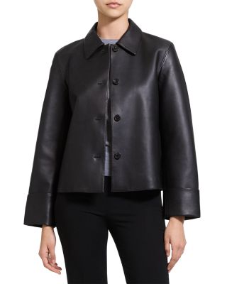 Boxy Leather Cuffed Jacket