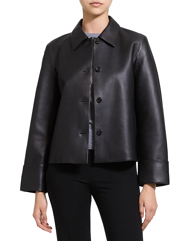 Theory Boxy Leather Cuffed Jacket