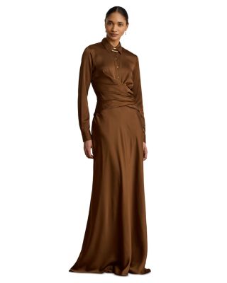 Pleated Button Up Charmeuse Gown