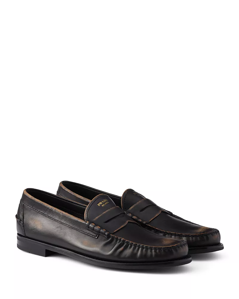 Prada Men's Antiqued Leather Loafers