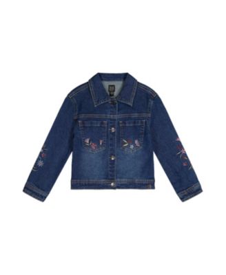 Girls' Soft Poetry Stretch Fabric Flower Embroidery Denim Jacket - Big Kid
