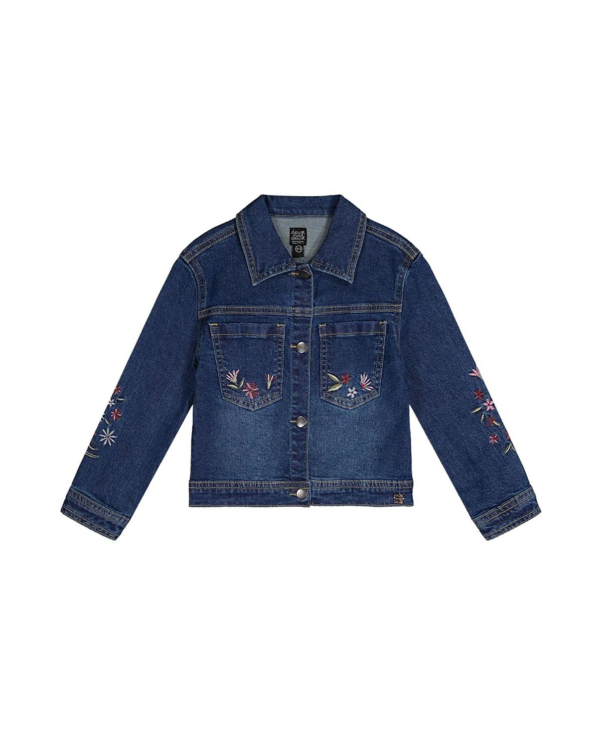 Deux par Deux Girls' Soft Poetry Stretch Fabric Flower Embroidery Denim Jacket - Little Kid