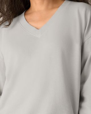 Long Sleeve V Neck Cotton Sweatshirt - thumbnail 4