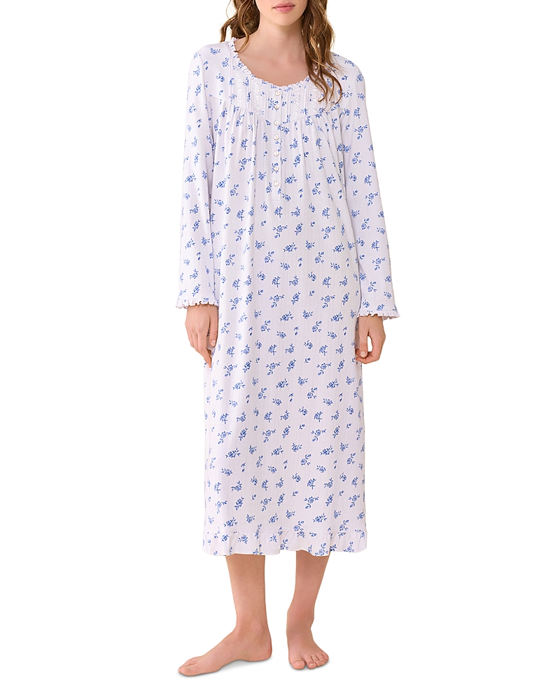 Eileen West Cotton Stretch Pointelle Ballet Nightgown In White Ditsy