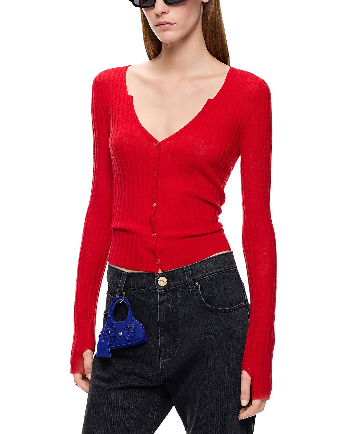 Pinko Sibilo Wool Rib Knit Cardigan