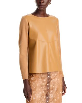 Faux Leather Front Knit Sweater