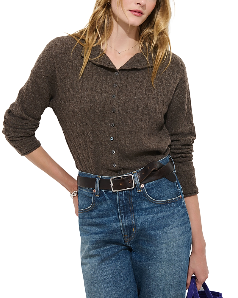 Alex Mill Taylor Wool & Cashmere Cable Knit Cardigan Sweater In Brown