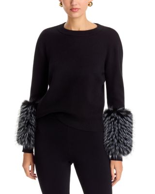 Faux Fur Cuff Crewneck Sweater