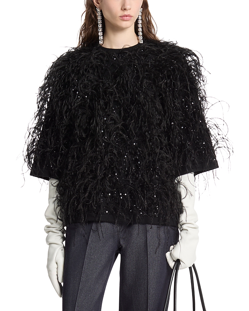 Michael Kors Collection Hand Embroidered Plume Cashmere Top