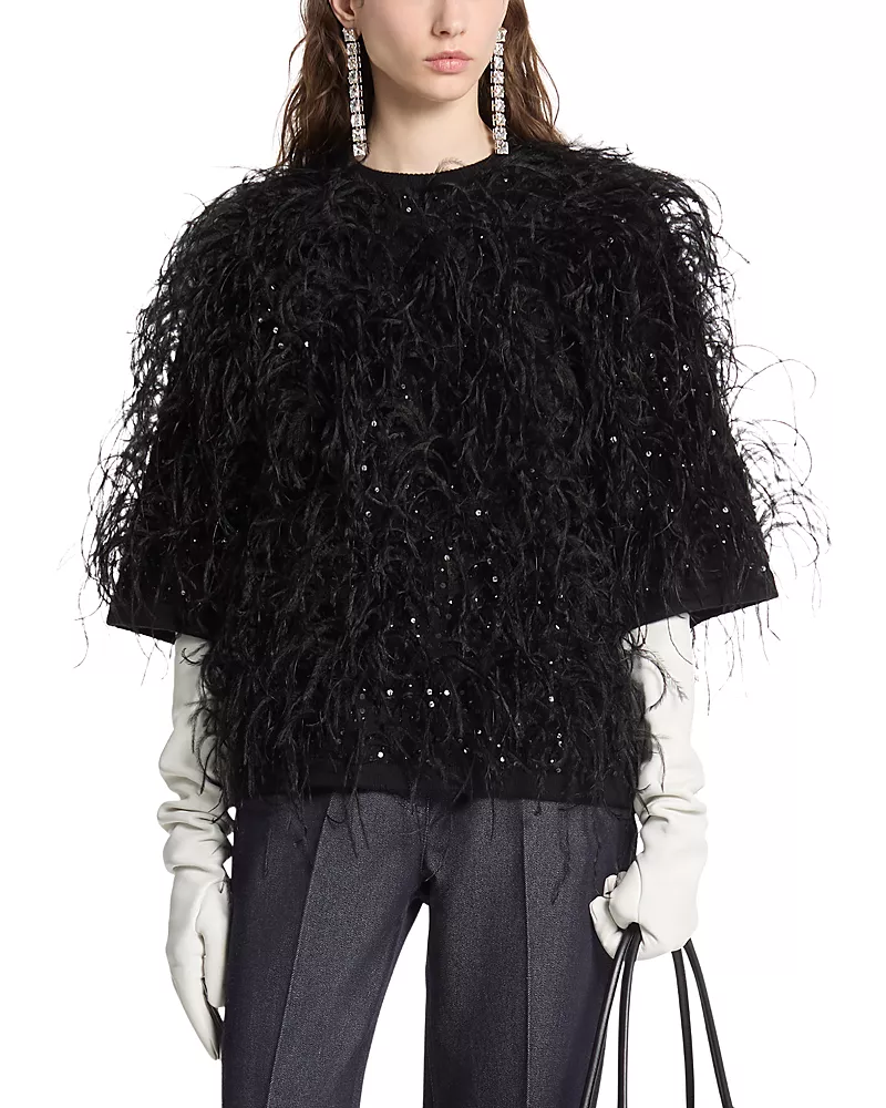 Michael Kors Collection Hand Embroidered Plume Cashmere Top