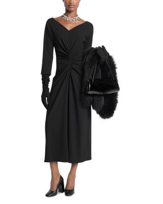 Michael Kors Portrait Neck Ruched Bracelet Sleeve Dress In Black