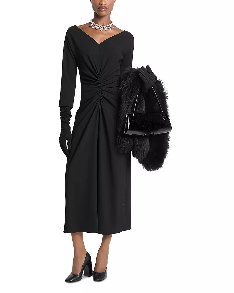 Michael Kors Collection Portrait Neck Ruched Bracelet Sleeve Dress