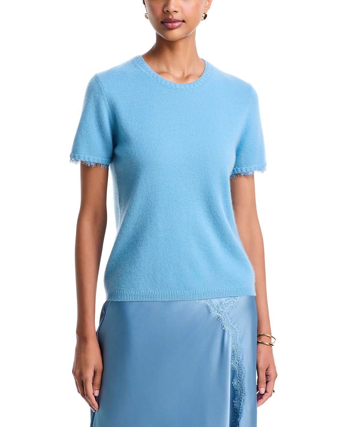 Tanya Taylor Dailey Cashmere Lace Trim T Shirt