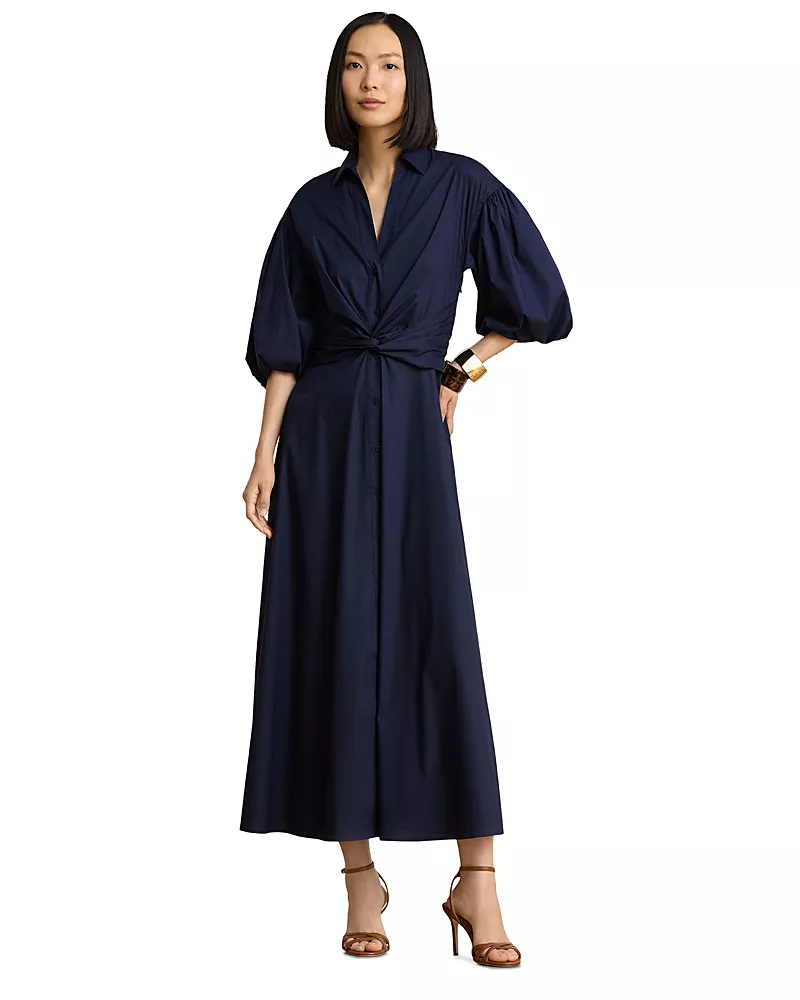 Lauren Ralph Lauren Bubble Sleeve Twist Front Shirtdress