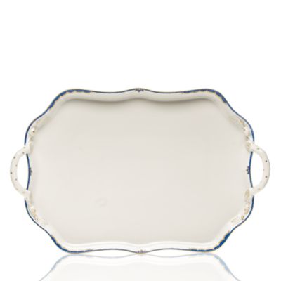 Princess Victoria Blue Rectangular Tray with Branch Handles