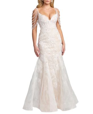 Floral Lace Mermaid Gown With Draped Beading