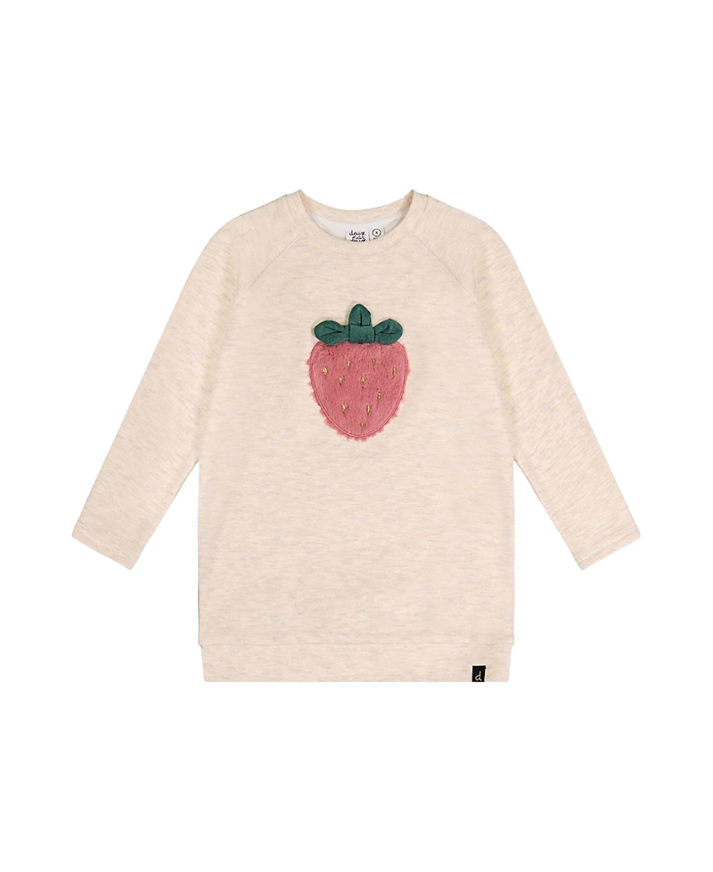 Deux par Deux Girls' Brushed Jersey Strawberry Applique Raglan Sleeve Tunic - Little Kid