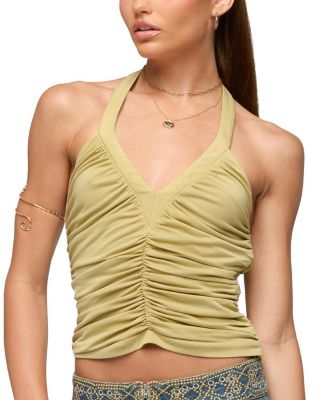 Edikted Jackey Ruched V Neck Halter Top