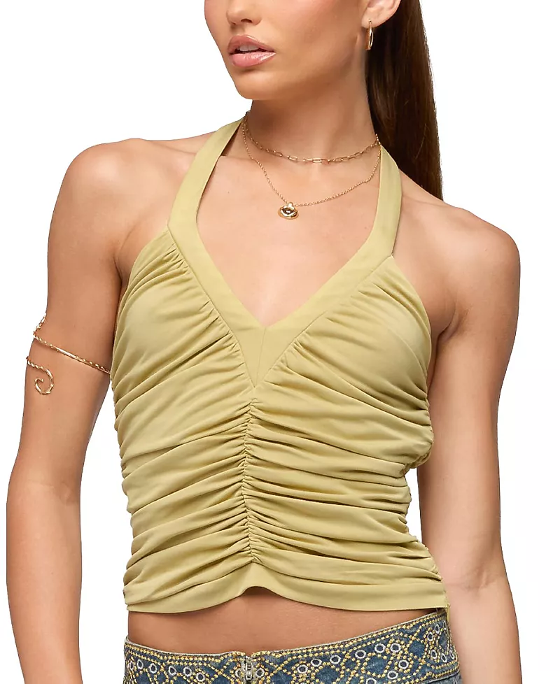 Edikted Jackey Ruched V Neck Halter Top