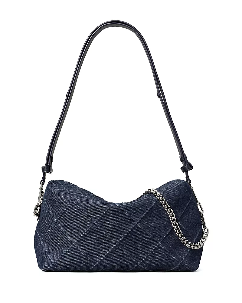 Tory Burch Fleming Large Diamond Quilted Denim Crossbody Bag