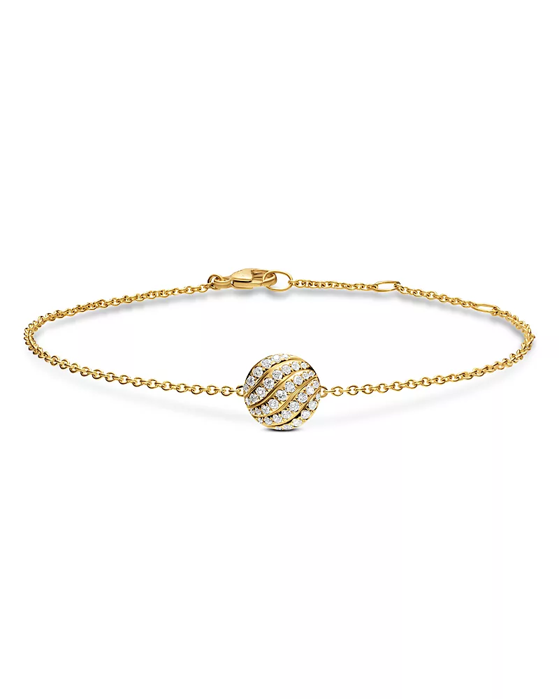 David Yurman Sculpted Cable Center Station Chain Bracelet in 18K Yellow Gold with Diamonds, 10mm
