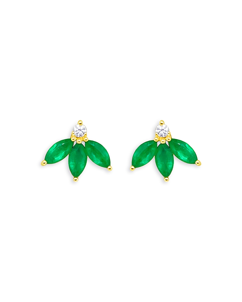 Meira T 14K Yellow Gold Emerald & Diamond Leaf Cluster Stud Earrings