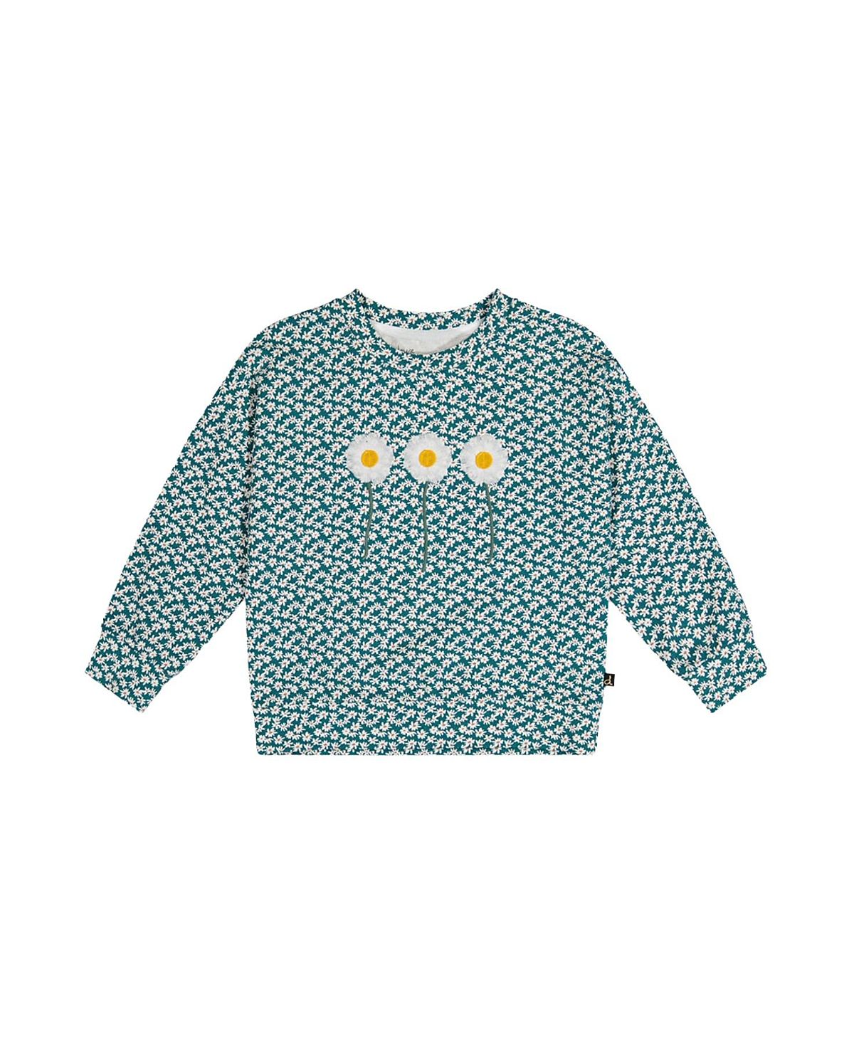 Deux par Deux Girls' Jersey Daisy Embroidery Sweater Fit Long Sleeve T-Shirt - Big Kid