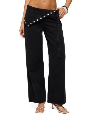 Button Foldover Low Rise Baggy Jeans