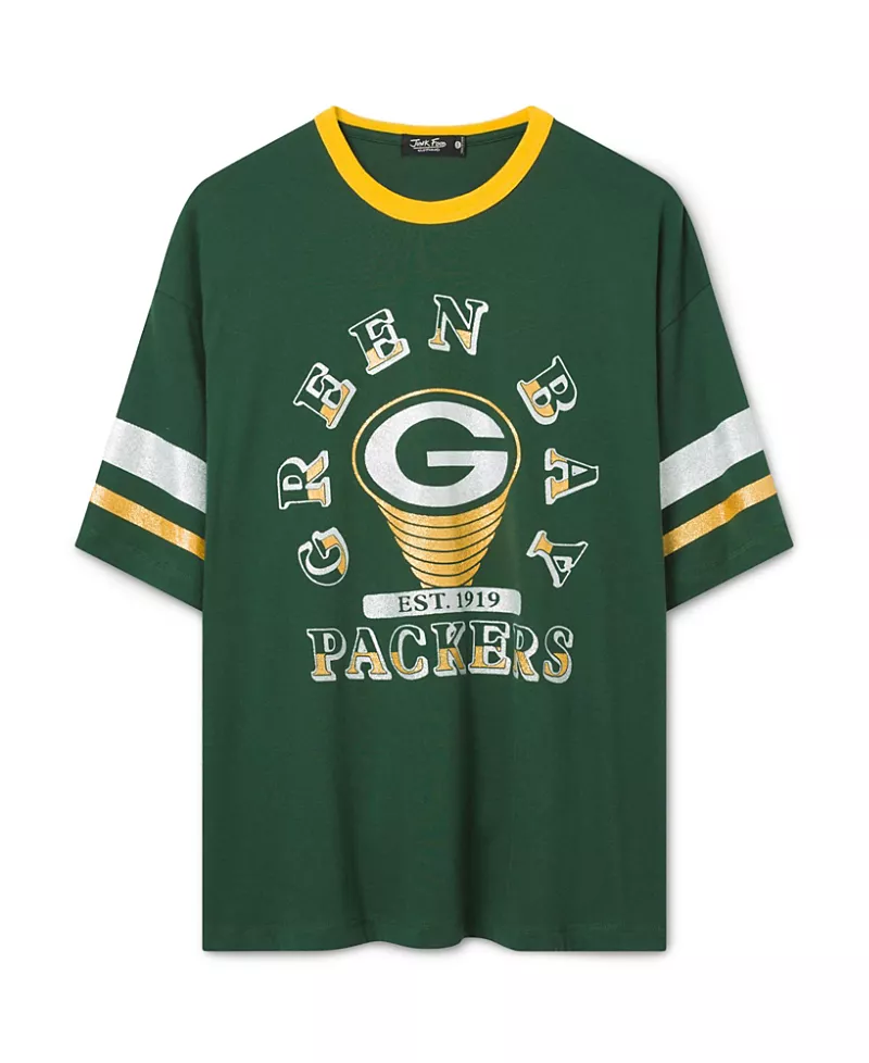 Junk Food Clothing Women's Green Bay Packers Glitter Boxy Ringer
