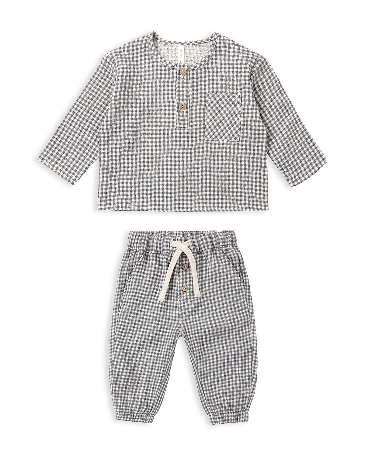 Quincy Mae Unisex Rory Gingham Henley Shirt & Pants Set - Baby