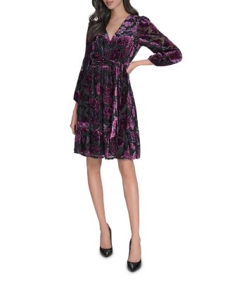V Neck Tie Waist Balloon Sleeve Dress