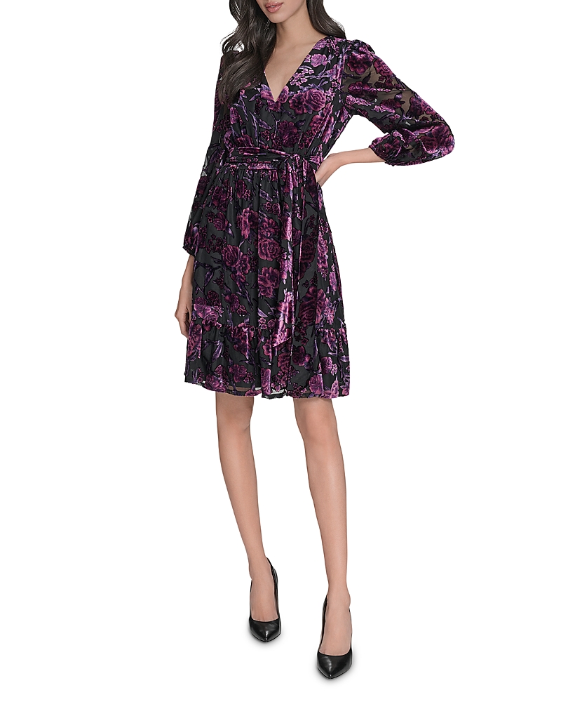 Eliza J V Neck Tie Waist Balloon Sleeve Dress