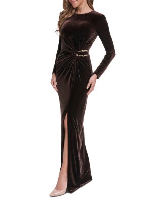 Round Neck Chain Embellished Long Sleeve Gown 