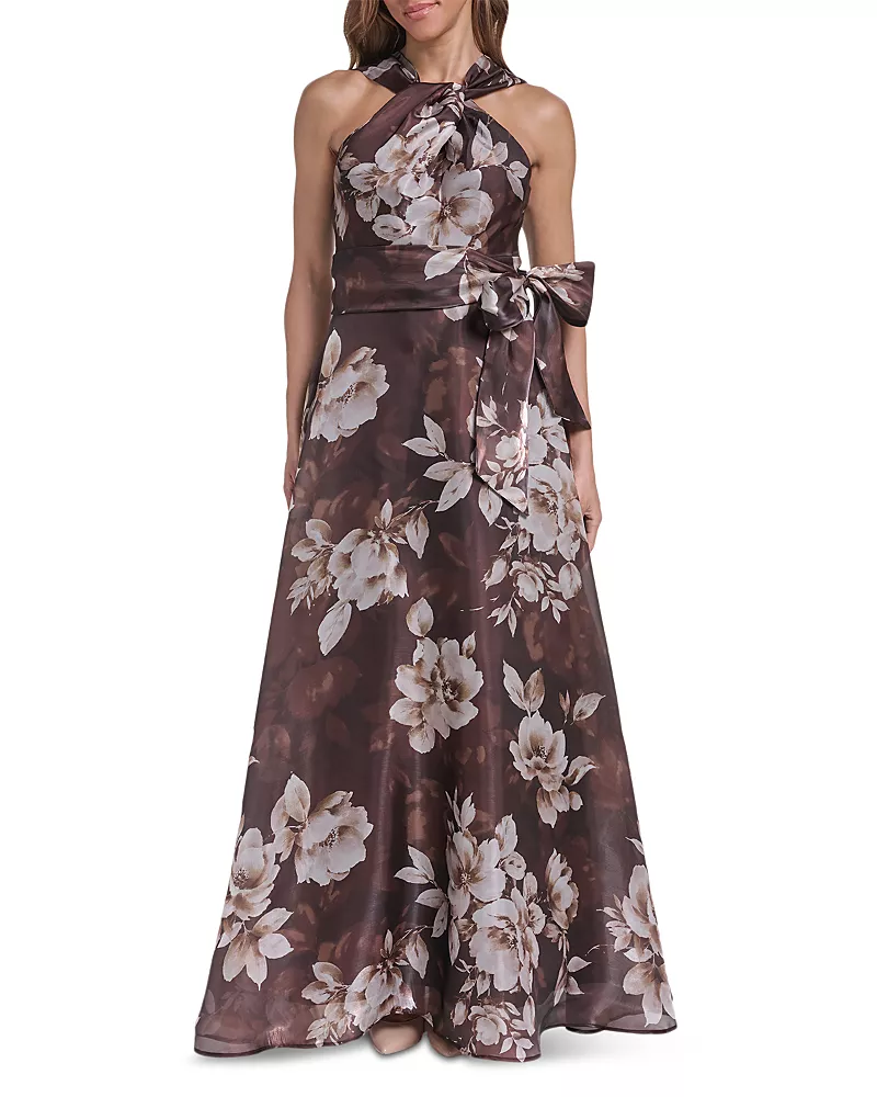 Eliza J Twist Neck Tie Waist Ball Gown