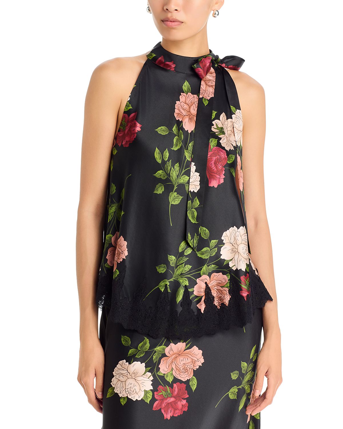 Johnny Was Marikka Lace Trim Tie Neck Top