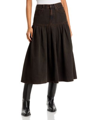 Yoked Pleated Denim Skirt in Over A Cup