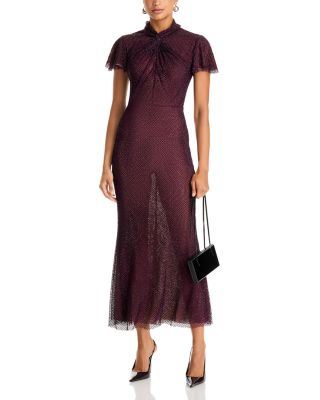 Rhinestone Twist Neck Fishnet Midi Dress