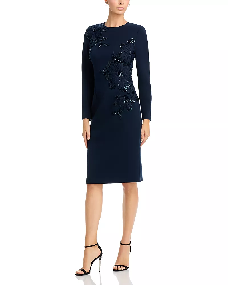 Teri Jon by Rickie Freeman Sequin Floral Applique Sheath Dress