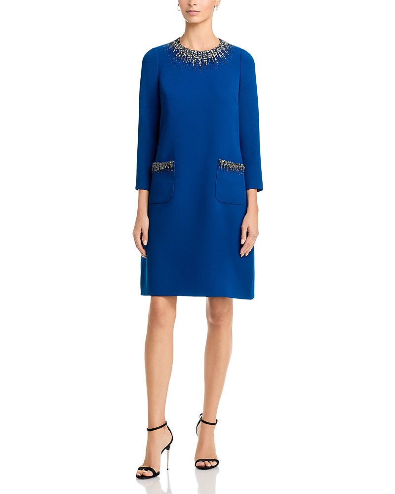 Teri Jon By Rickie Freeman Embellished Three Quarter Sleeve Shift Dress