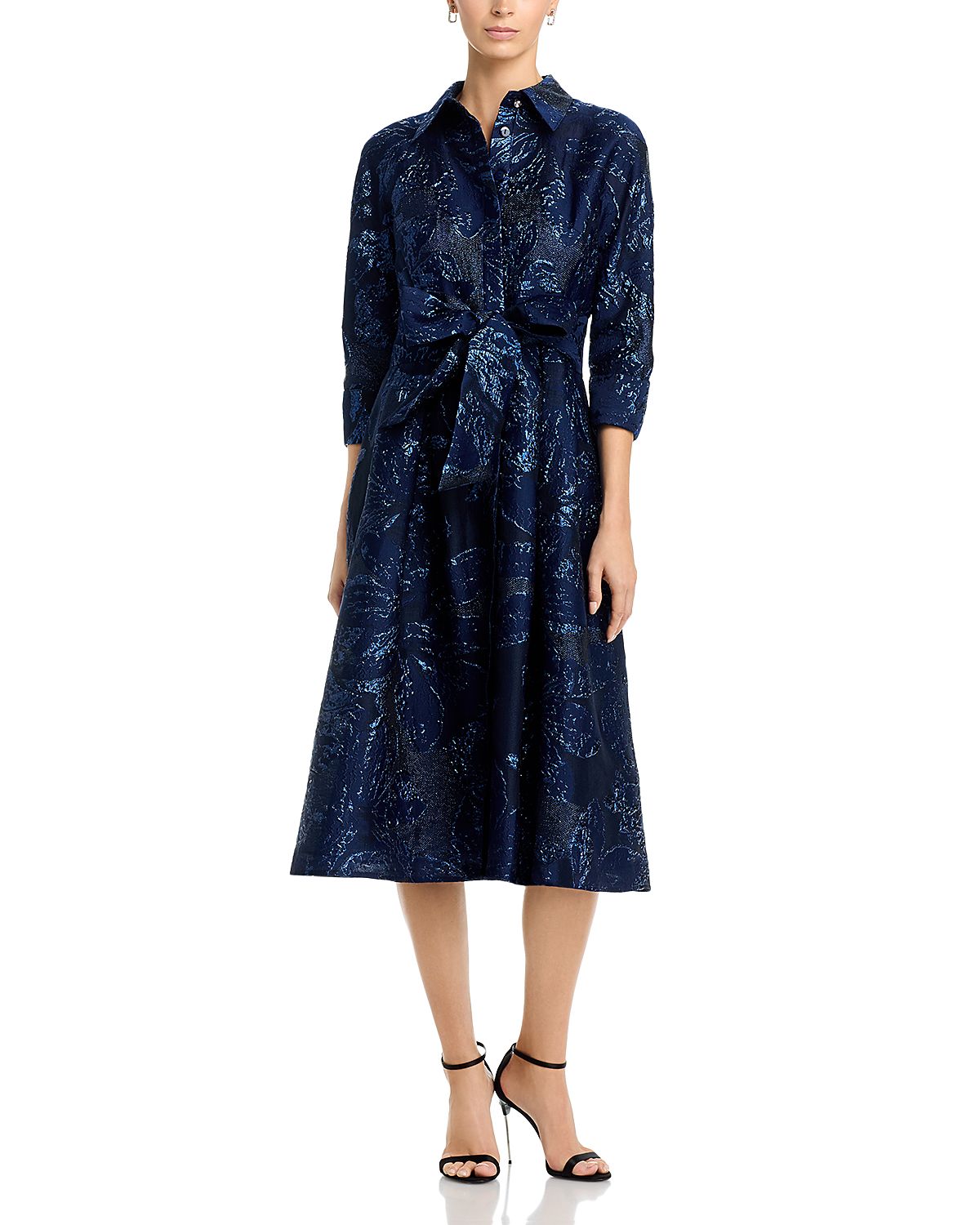 Teri Jon by Rickie Freeman Metallic Jacquard Shirtdress