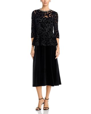 Teri Jon by Rickie Freeman Velvet Burnout Peplum Dress