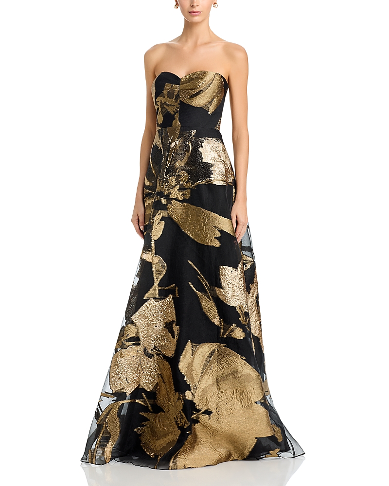 Teri Jon By Rickie Freeman Organza Jacquard Strapless Gown