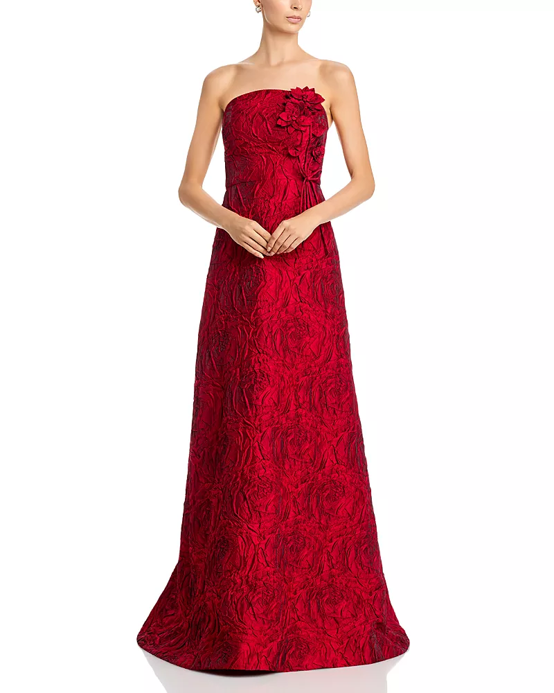 Teri Jon by Rickie Freeman Rose Jacquard Strapless Gown