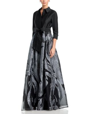 Taffeta & Metallic Organza Shirtwaist Gown