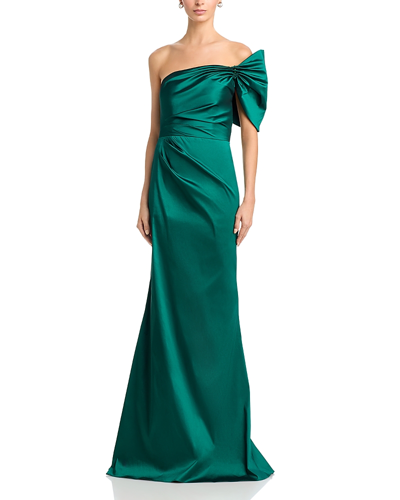 Teri Jon By Rickie Freeman Taffeta One Shoulder Bow Gown
