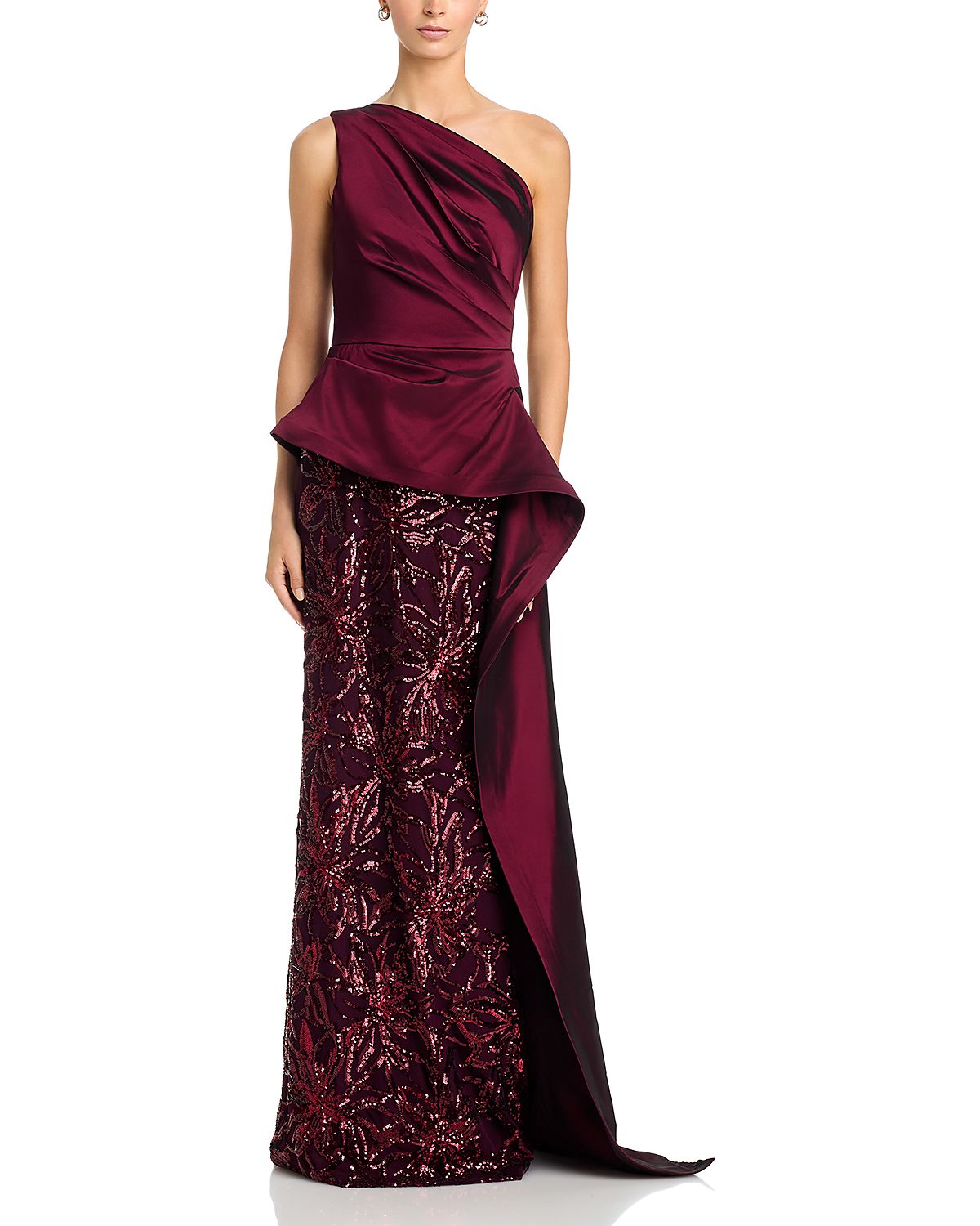 Teri Jon by Rickie Freeman Taffeta Sequin One Shoulder Gown